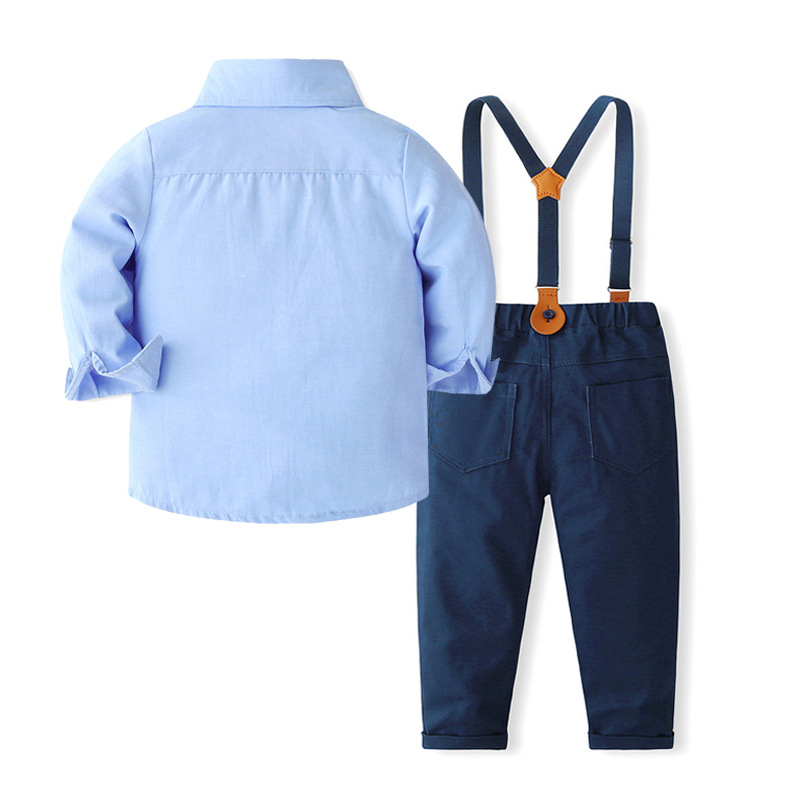 SOURCE Factory Veľkoobchodný chlapčenský pánsky oblek, podväzkové nohavice, jarný a jesenný detský klopový bavlnený top, štvordielna súprava