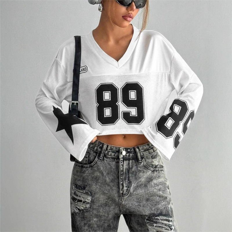Y2k Personality Street trumpi ilgomis rankovėmis skaitmeniniai marškinėliai 2025 hiphopo Harajuku mados laisvalaikio moteriška sportinė apranga didmeninė prekyba