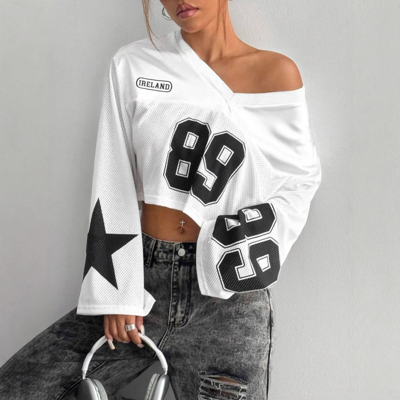 Y2k Personality Street krátke tričko s dlhým rukávom digitálne tričko 2025 hip hop Harajuku móda ležérne dámske športové oblečenie veľkoobchod