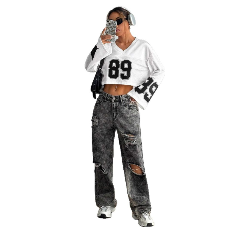 Y2k Personality Street krátke tričko s dlhým rukávom digitálne tričko 2025 hip hop Harajuku móda ležérne dámske športové oblečenie veľkoobchod