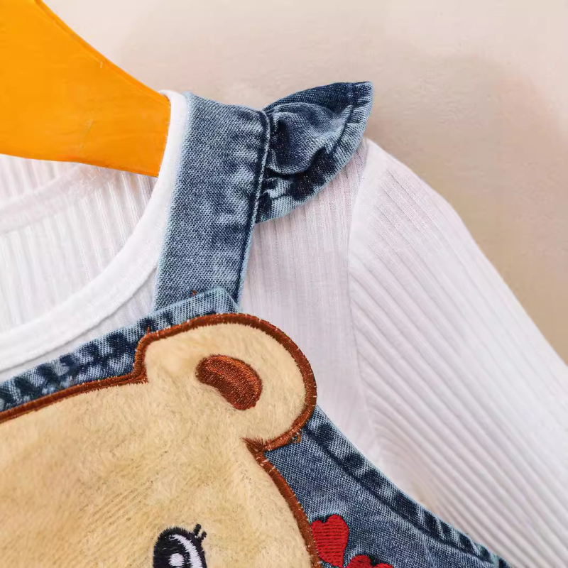 Jesenné nové roztomilé dievčenské džínsové obleky s potlačou pre bábiky Cubs