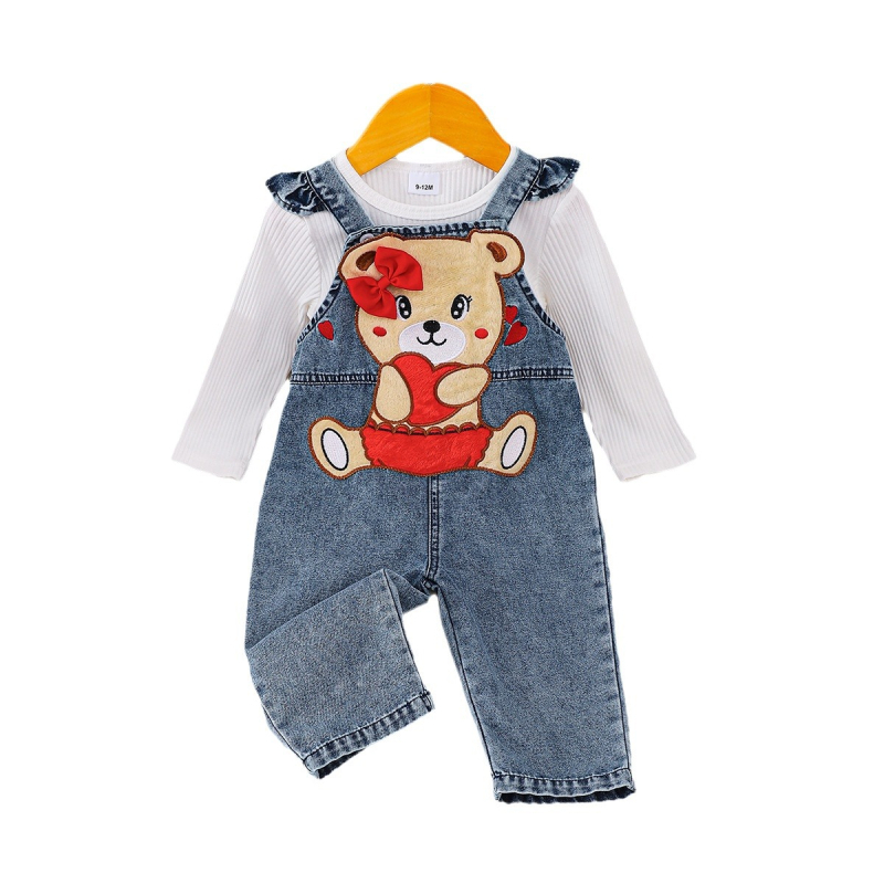 Jesenné nové roztomilé dievčenské džínsové obleky s potlačou pre bábiky Cubs