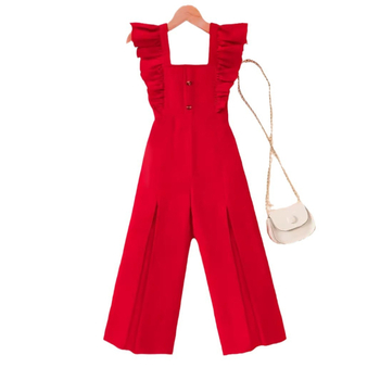 2024. aasta piiriülesed uued Prantsuse 3-10-aastased tüdrukud kannavad punast volangidega kõrgekvaliteedilist kombinesooni tehase väljamüügist