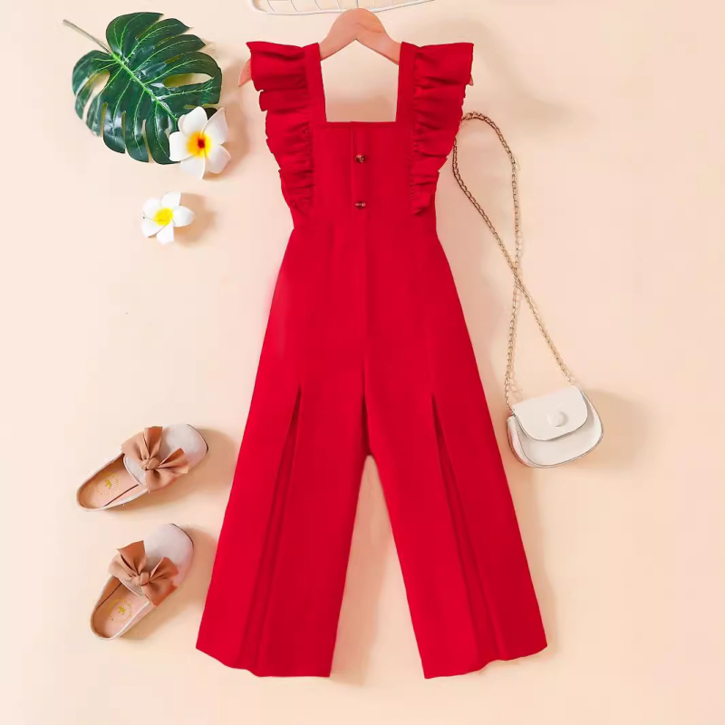 2024. aasta piiriülesed uued Prantsuse 3-10-aastased tüdrukud kannavad punast volangidega kõrgekvaliteedilist kombinesooni tehase väljamüügist