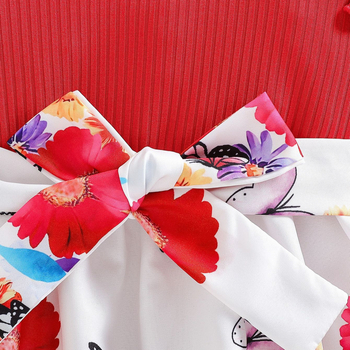 Detská jesenná súprava s dlhým rukávom a okrúhlym výstrihom s kvetinovou potlačou, roztomilá pohodlná sukňa po kolená, opasková sukňa