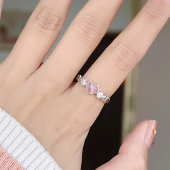 Ροζ δαχτυλίδι αγάπης με πέτρα μάτι γάτας, γυναικείο σχέδιο, μικρό, γλυκό, χαριτωμένο, ρυθμιζόμενο δαχτυλίδι ανοίγματος Joker, χονδρική