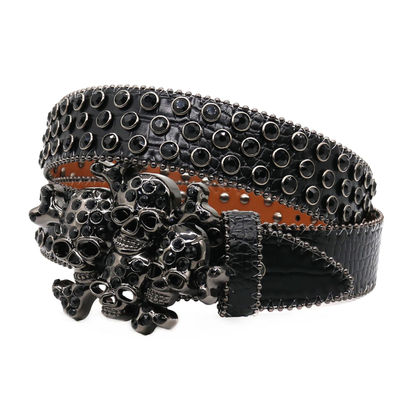 Europietiško ir amerikietiško dizainerio stiliaus kaukolės inkrustuotas kalnų krištolinis diržas, y2k prabangus pankroko mados stiliaus kalnų krištolinis diržas