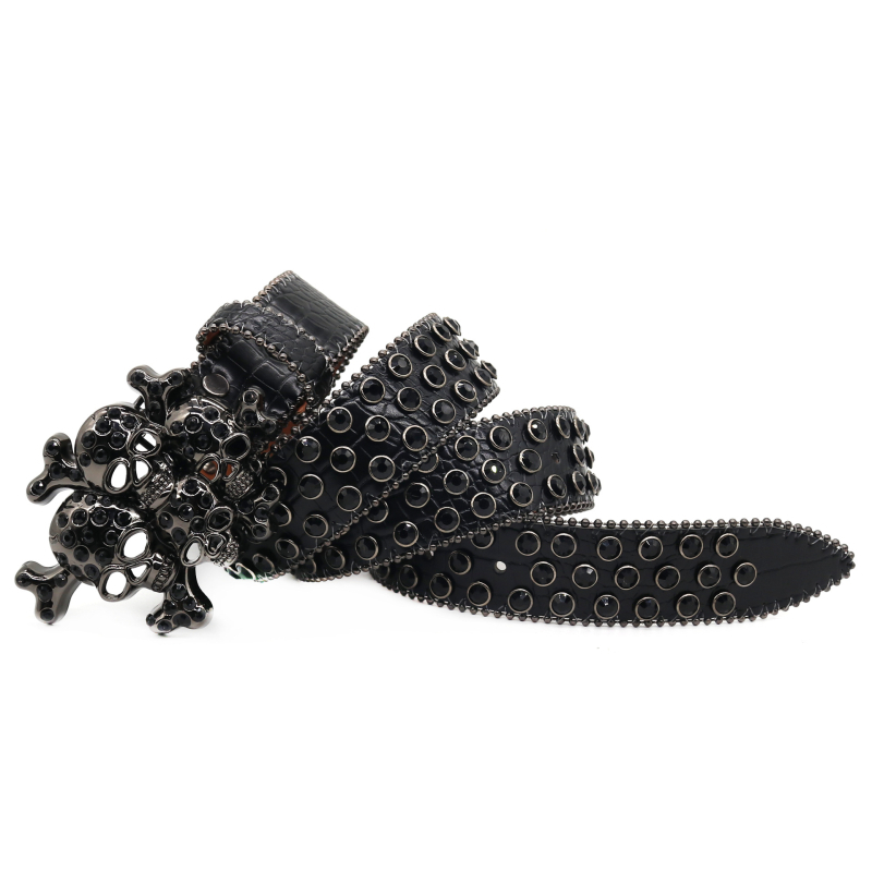 Europietiško ir amerikietiško dizainerio stiliaus kaukolės inkrustuotas kalnų krištolinis diržas, y2k prabangus pankroko mados stiliaus kalnų krištolinis diržas