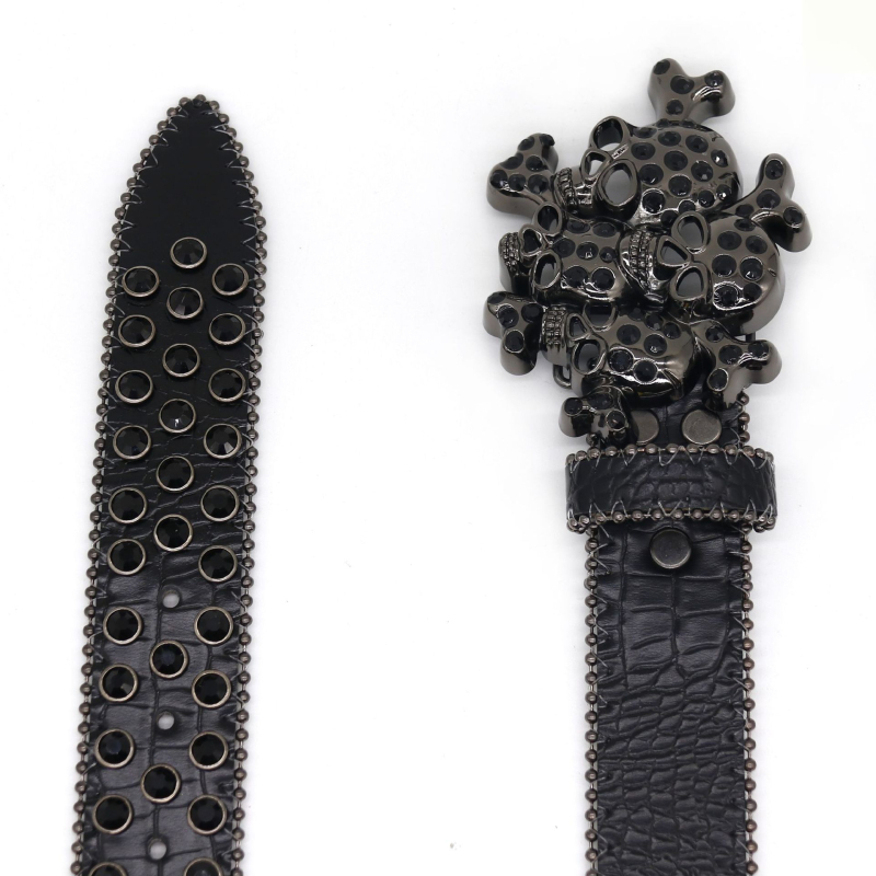 Europietiško ir amerikietiško dizainerio stiliaus kaukolės inkrustuotas kalnų krištolinis diržas, y2k prabangus pankroko mados stiliaus kalnų krištolinis diržas