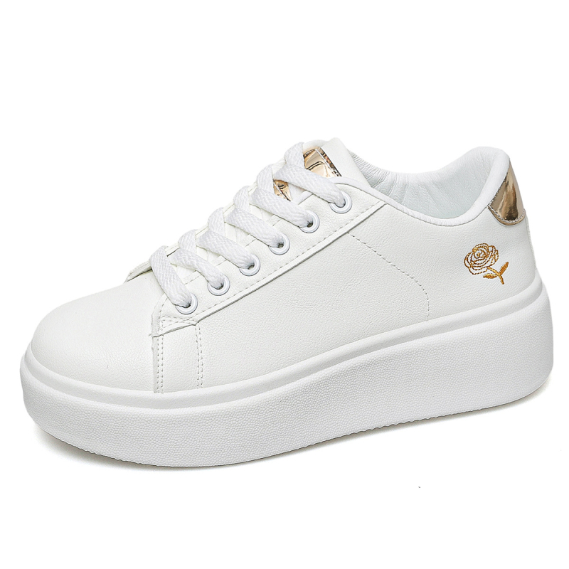 Tarptautinė užsienio prekyba moteriškais batais, urmu, europietiški ir amerikietiški platforminiai sportbačiai, balti bateliai su „Golden Rose“ siuvinėtais sportbačiais, laisvalaikio bateliais