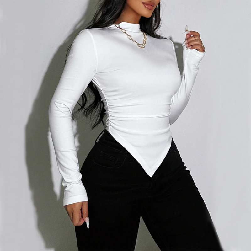 Tricou International Station fierbinte pentru femei, stil simplu și pur, toamnă și iarnă, cu aer condiționat ridicat, textură, slim-fit, slăbire, scurt top