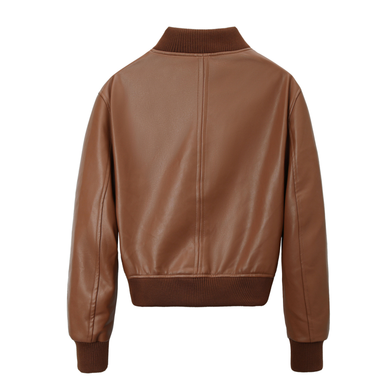 Női bőrruházat Külkereskedelem Nagykereskedelem Női őszi és téli új függőleges galléros motoros bomberdzseki PU utcai rövid felső