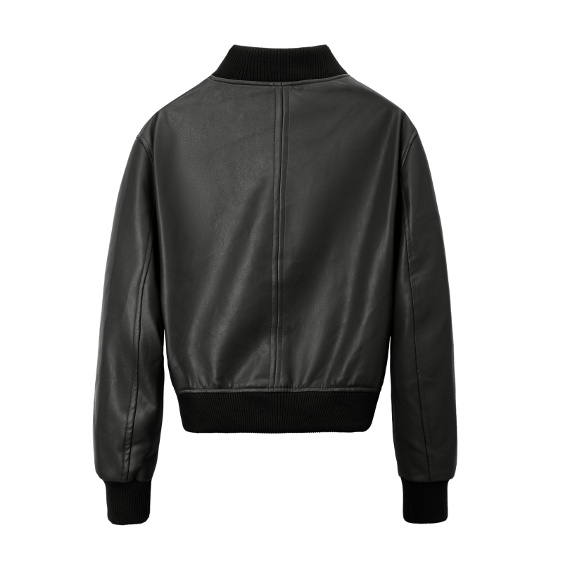 Női bőrruházat Külkereskedelem Nagykereskedelem Női őszi és téli új függőleges galléros motoros bomberdzseki PU utcai rövid felső