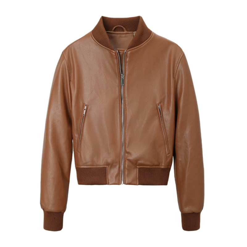 Női bőrruházat Külkereskedelem Nagykereskedelem Női őszi és téli új függőleges galléros motoros bomberdzseki PU utcai rövid felső