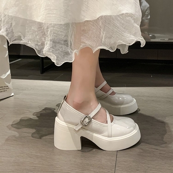 Γυναικεία παπούτσια Mary Jane για άνοιξη και φθινόπωρο 2024, μοντέρνα, με στρογγυλό κεφάλι και χοντρό κάτω μέρος, αγκράφα, ζώνη, χοντρό τακούνι, χονδρικής