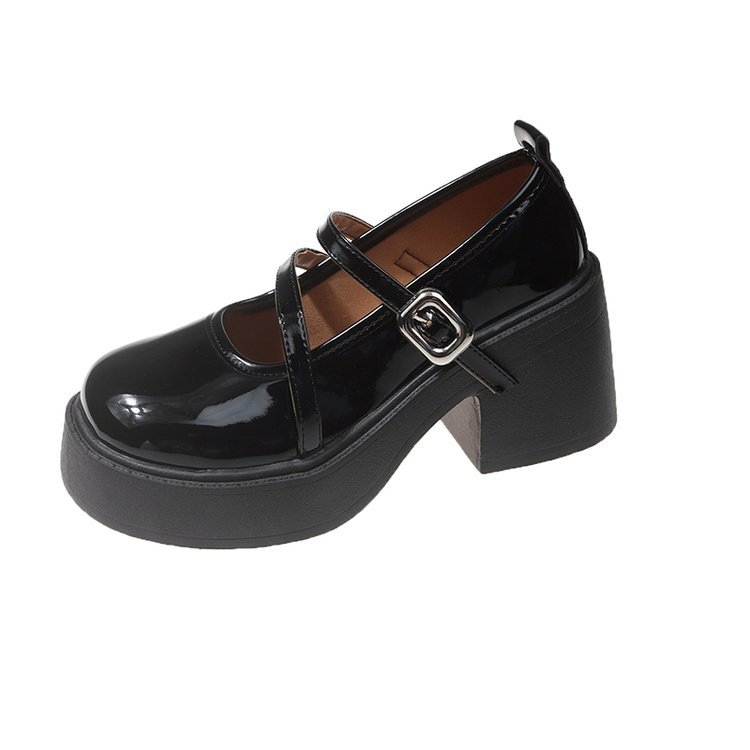 Jarné a jesenné nové dámske topánky na platforme s okrúhlou hlavou a hrubou sponou, opasok s hrubým podpätkom a veľkoobchodnou cenou