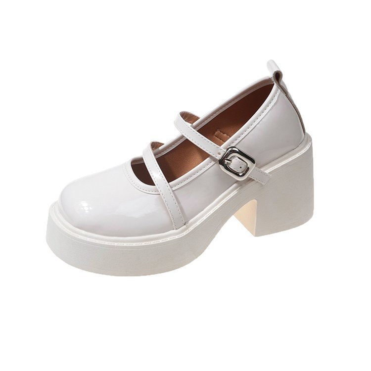 Jarné a jesenné nové dámske topánky na platforme s okrúhlou hlavou a hrubou sponou, opasok s hrubým podpätkom a veľkoobchodnou cenou