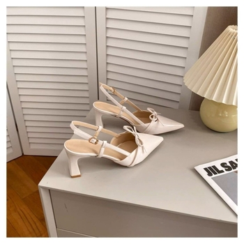Κομψά γυναικεία παπούτσια με ψηλοτάκουνα στο γαλλικό στυλ, καλοκαίρι 2025, νέο στυλ, με ζώνη μίας φιγούρας, όμορφα σανδάλια Baotou με άδειο πίσω χοντρό τακούνι