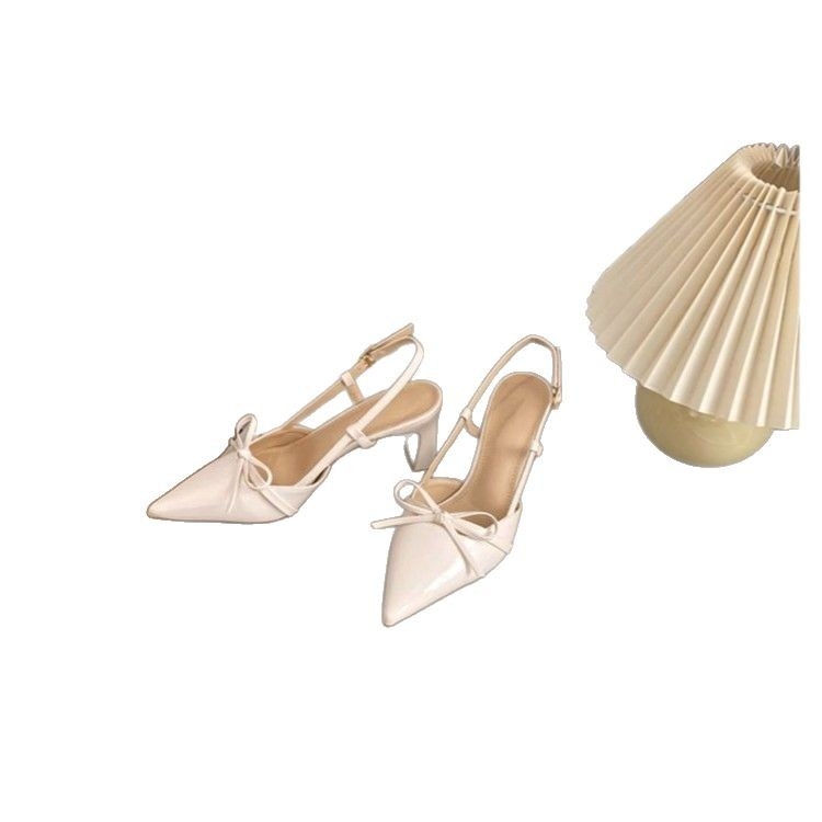 Elegantné dámske sandále s mašľou vo francúzskom štýle, vysoký podpätok, letné 2025, nový štýl s jedným znakom a opaskom, krásne sandále Baotou vzadu, prázdne, hrubé podpätky