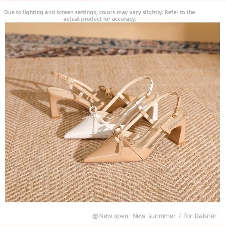 Elegantné dámske sandále s mašľou vo francúzskom štýle, vysoký podpätok, letné 2025, nový štýl s jedným znakom a opaskom, krásne sandále Baotou vzadu, prázdne, hrubé podpätky