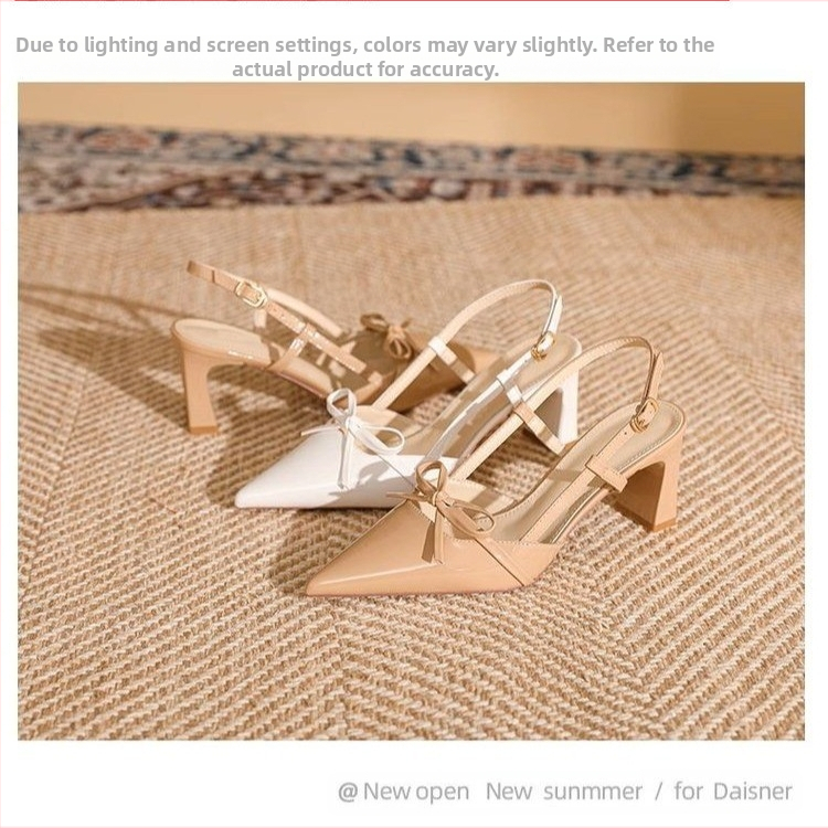 Elegantné dámske sandále s mašľou vo francúzskom štýle, vysoký podpätok, letné 2025, nový štýl s jedným znakom a opaskom, krásne sandále Baotou vzadu, prázdne, hrubé podpätky