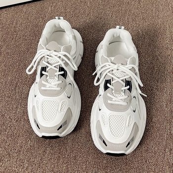 Europietiškos stoties tinklelio kvėpuojantys Paryžiaus tėčio batai moterims, 2024 m. nauji mados nišiniai storo pado aukštinantys laisvalaikio sportiniai bateliai