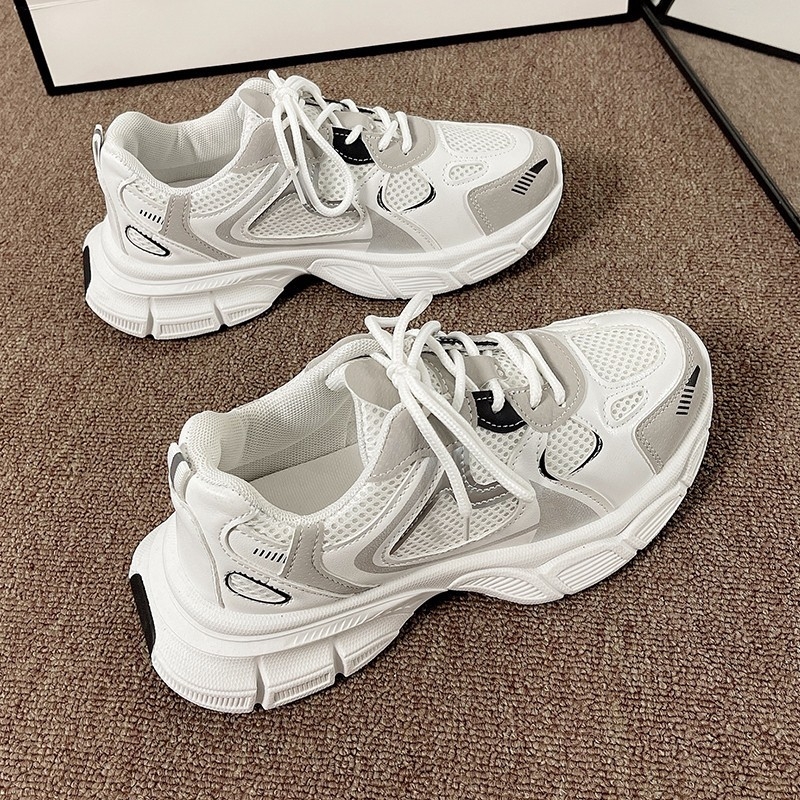 Europietiškos stoties tinklelio kvėpuojantys Paryžiaus tėčio batai moterims, 2024 m. nauji mados nišiniai storo pado aukštinantys laisvalaikio sportiniai bateliai