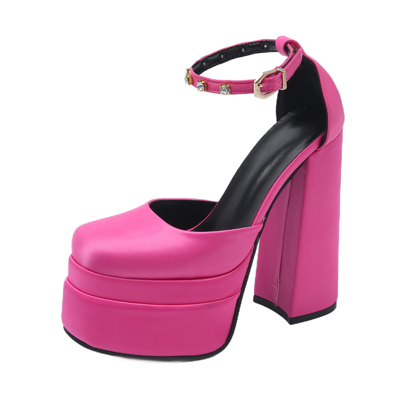 Európske a americké módne zahraničné obchodné sandále na vysokom podpätku s kamienkami, saténové sandále na vysokom podpätku, dámske topánky na platforme s hrubým podpätkom