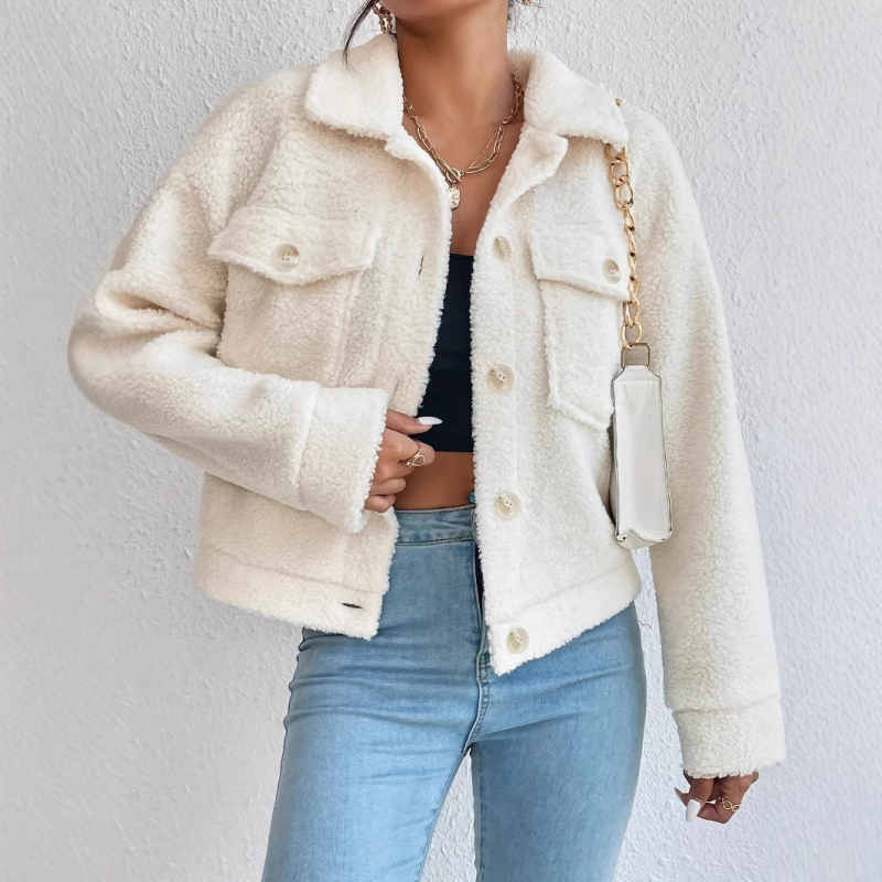 Jeseň a zima 2024 Európa a Amerika Amazon zahraničný obchod nový krátky zamatový biely vlnený kabát zimný krátky vlnený kabát