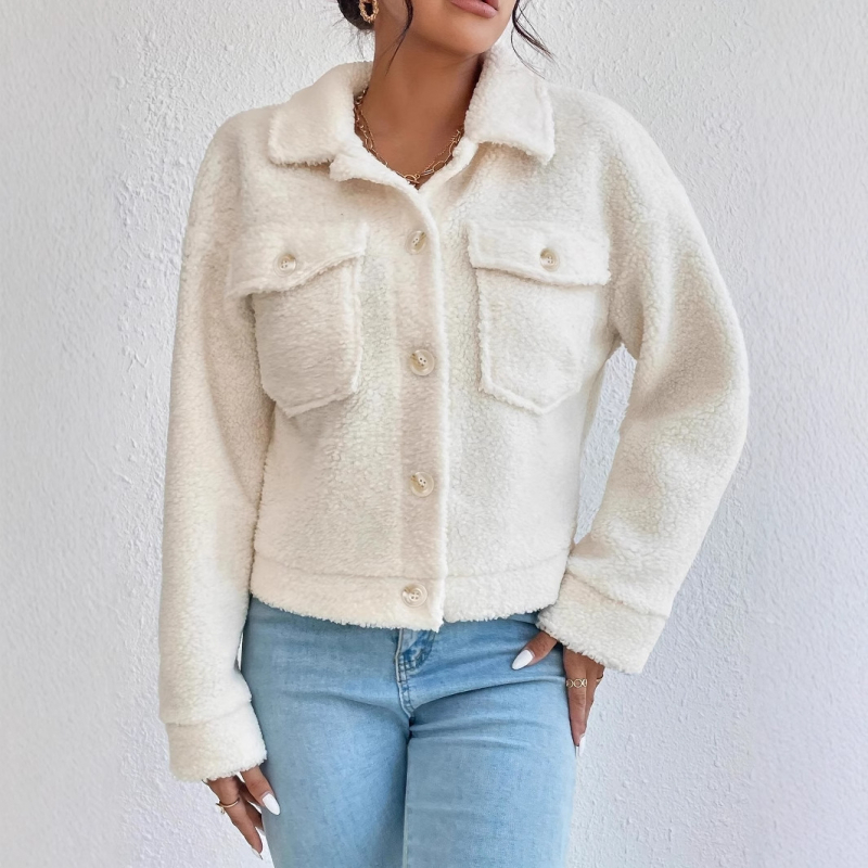 Jeseň a zima 2024 Európa a Amerika Amazon zahraničný obchod nový krátky zamatový biely vlnený kabát zimný krátky vlnený kabát