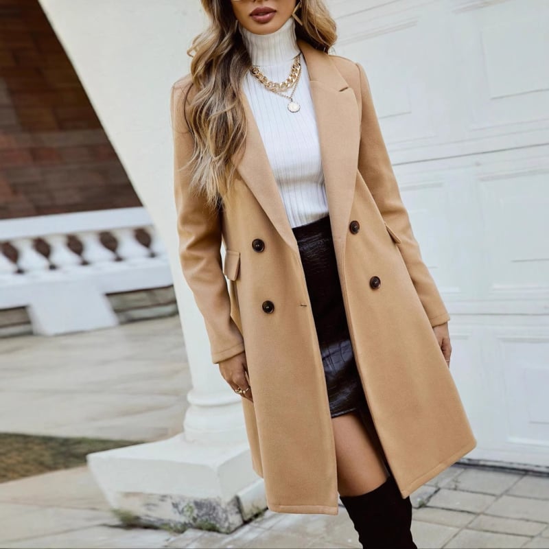 Palton elegant pentru femei, cu două rânduri de nasturi, toamna și iarna, cu mânecă lungă, Amazon, Europa și America, comerț transfrontalier, stil nou