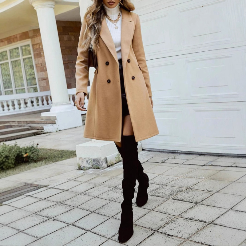 Határokon átnyúló Amazon Európa és Amerika Kereskedelmi Új Stílusú Őszi Téli Női Elegáns Kabát Dupla Soros Gombos Őszi Téli Kabát Női Ruházat