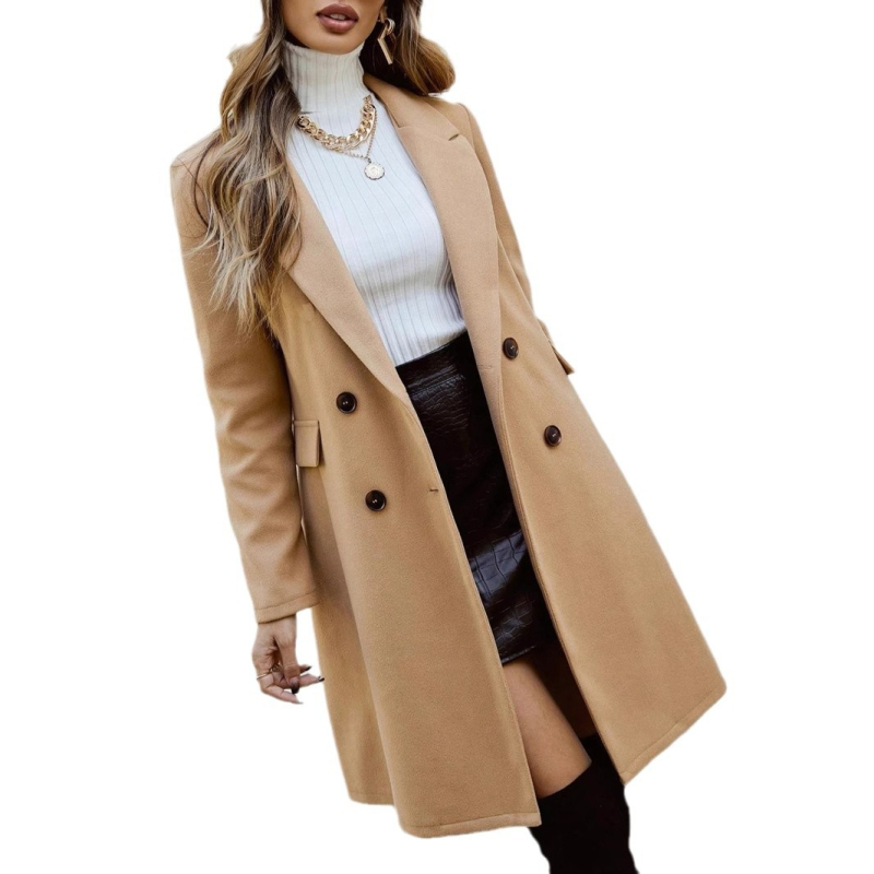 Határokon átnyúló Amazon Európa és Amerika Kereskedelmi Új Stílusú Őszi Téli Női Elegáns Kabát Dupla Soros Gombos Őszi Téli Kabát Női Ruházat