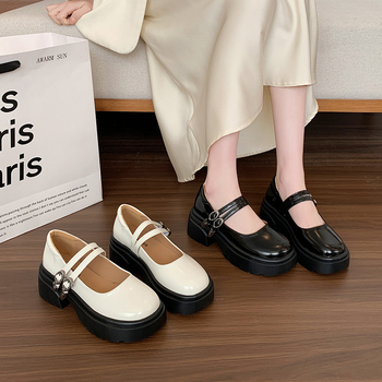 Μαύρα γαλλικά ρετρό δερμάτινα παπούτσια με χοντρό τακούνι, γυναικεία νέα φούστα Mary Jane 2025, χονδρική