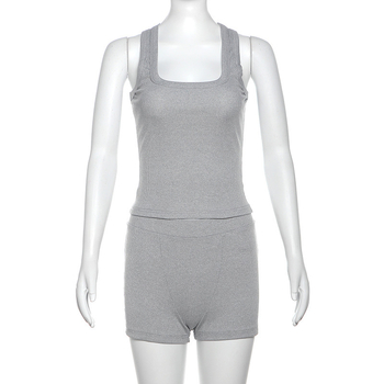 Γυναικείο Casual Μονόχρωμο Γιλέκο με Στρογγυλή Λαιμόκοψη, Ψηλόμεσο Σορτς, Σέξι Spice Κοστούμι, Y2K Ευρωπαϊκό Εξωτερικό Εμπόριο