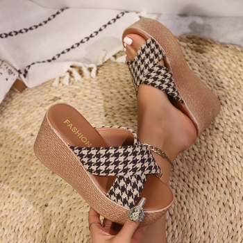 Γυναικείες παντόφλες με ψηλό τακούνι, νέα κορεατική έκδοση του 2025, παντόφλες με ψηλό τακούνι και σταυρόψαρο, 34-43