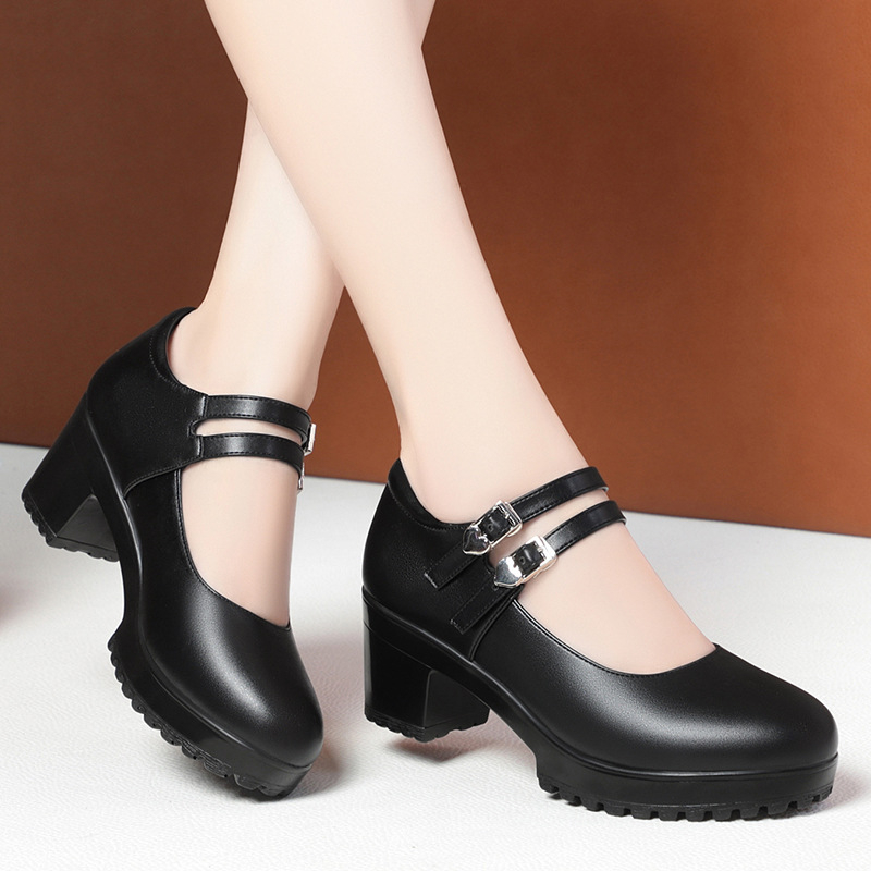 Topánky na prehliadku modeliek Cheongsam, čierne topánky na platforme s vysokým podpätkom, kožené topánky pre matky stredného a staršieho veku, etiketa, dámske topánky