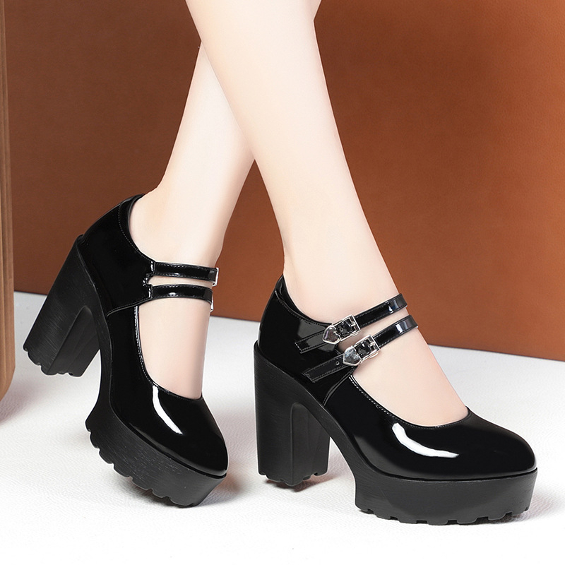Topánky na prehliadku modeliek Cheongsam, čierne topánky na platforme s vysokým podpätkom, kožené topánky pre matky stredného a staršieho veku, etiketa, dámske topánky