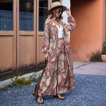 Γυναικεία Ρούχα Διασυνοριακής Χρήσης σε Απόθεμα 2024 Φθινόπωρο Νέο Ευρωπαϊκό και Αμερικανικό Στάμπο Μακρυμάνικο Πουκάμισο και Παντελόνι Μοντέρνο Σετ Δύο Τεμαχίων