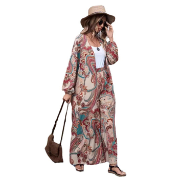 Γυναικεία Ρούχα Διασυνοριακής Χρήσης σε Απόθεμα 2024 Φθινόπωρο Νέο Ευρωπαϊκό και Αμερικανικό Στάμπο Μακρυμάνικο Πουκάμισο και Παντελόνι Μοντέρνο Σετ Δύο Τεμαχίων