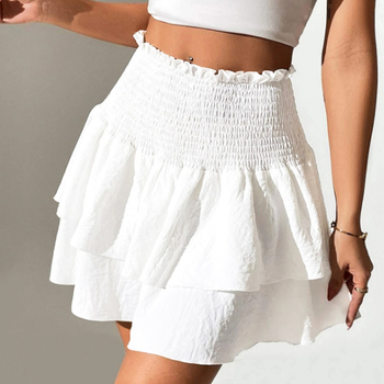 Na sklade cezhraničná európska a americká móda jednofarebné dámske oblečenie letné nové módne skladané sukne sexy horúce dievča lotosový list sukňa