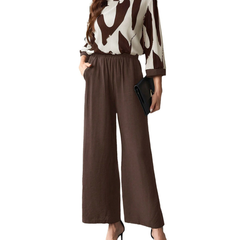 Euroopa ja Ameerika piiriülene 2024. aasta uus abstraktne trükitud ümara kaelusega lahtise ülaosaga lihtne lahtine sirge pükskostüüm naistele