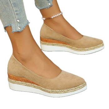 Dámske semišové jednofarebné topánky 2025 Jesenné nazúvacie topánky v európskom a americkom štýle s špicatým klinom a hrubou podrážkou, zahraničný obchod, jednoduché topánky, plus veľkosť