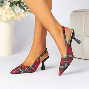 088-9 Zahraničný obchod Európsky Posledný kód Kontrastná farba Kockovaná semišová Baotou Prázdna zmes s tenkým podpätkom 7 cm Ležérne sandále na vysokom podpätku