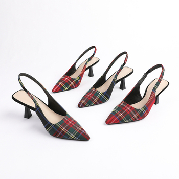 088-9 Εξωτερικού Εμπορίου Ευρωπαϊκό Τελευταίο Κώδικα Χρώμα Αντίθεσης Καρό Σουέτ Baotou Empty Mix με Λεπτό Τακούνι 7cm Casual Ψηλοτάκουνα Σανδάλια