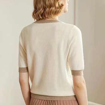 Nový vyšívaný pletený top s okrúhlym výstrihom a krátkym rukávom, jar a leto 2025, horúci trend! Priedušný