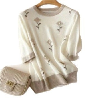 Nový vyšívaný pletený top s okrúhlym výstrihom a krátkym rukávom, jar a leto 2025, horúci trend! Priedušný