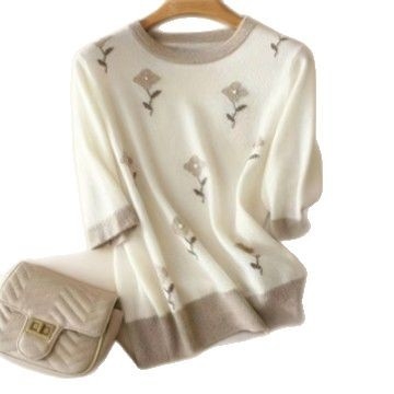 Nový vyšívaný pletený top s okrúhlym výstrihom a krátkym rukávom, jar a leto 2025, horúci trend! Priedušný