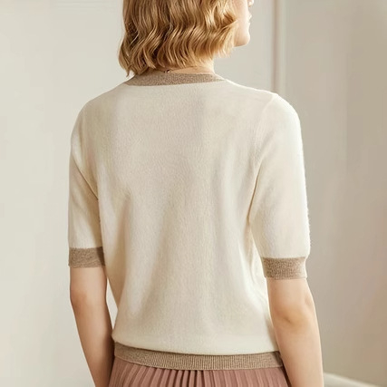 Nový vyšívaný pletený top s okrúhlym výstrihom a krátkym rukávom, jar a leto 2025, horúci trend! Priedušný