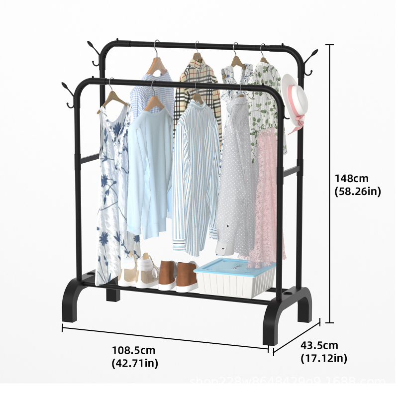 Samostojeći stalak za odjeću s stalkom za cipele, jednostavan stalak za sušenje odjeće za balkon, spavaću sobu, šipka za sušenje odjeće, unutarnja vješalica za odjeću